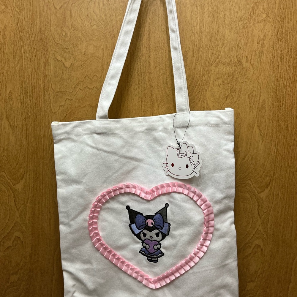 Embroidered Kuromi Heart Tote Bag  Hello Kitty NWT. Pink White Purple